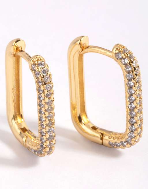 Lovisa Lovisa gold plated brass cubic zirconia rectangular hoop earrings in gold, 3 of 3