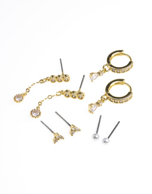 Lovisa Lovisa gold plated cubic zirconia &  earring 4-pack in gold