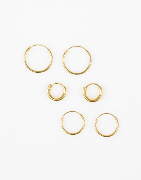 Lovisa Lovisa gold plated sterling silver mix thick hoop earring pack in gold - view 1