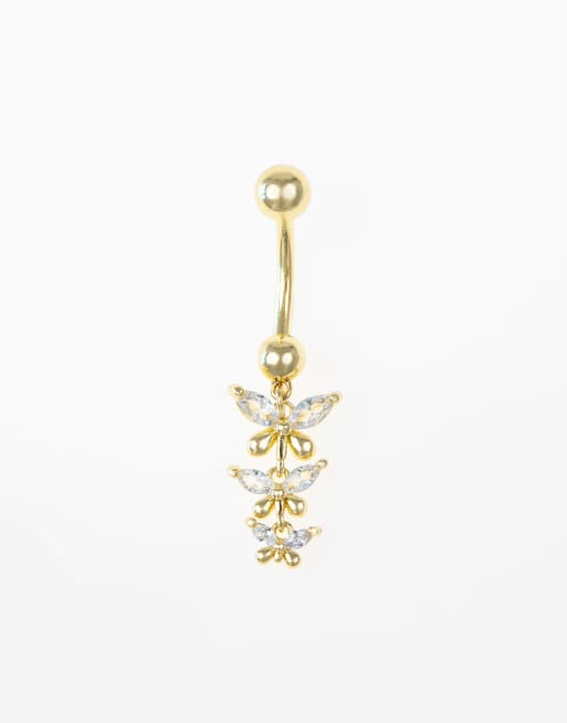 Lovisa Lovisa gold plated surgical steel triangular  drop belly ring in gold