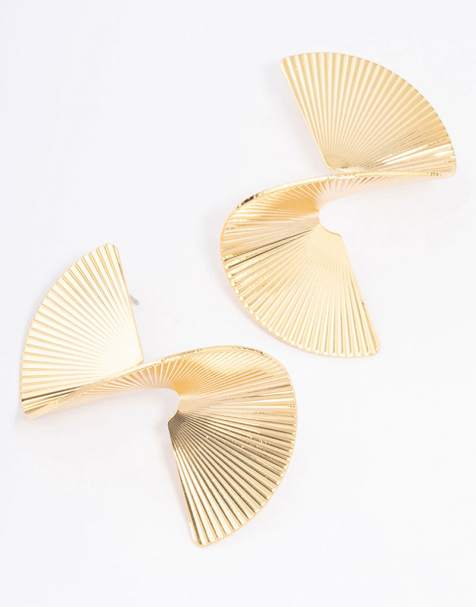 Lovisa Lovisa gold plated twisted fan statement stud earrings in gold - view 1
