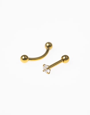 Lovisa Lovisa - Lot de piercings cartilage en acier chirurgical plaqué or à strass - Doré