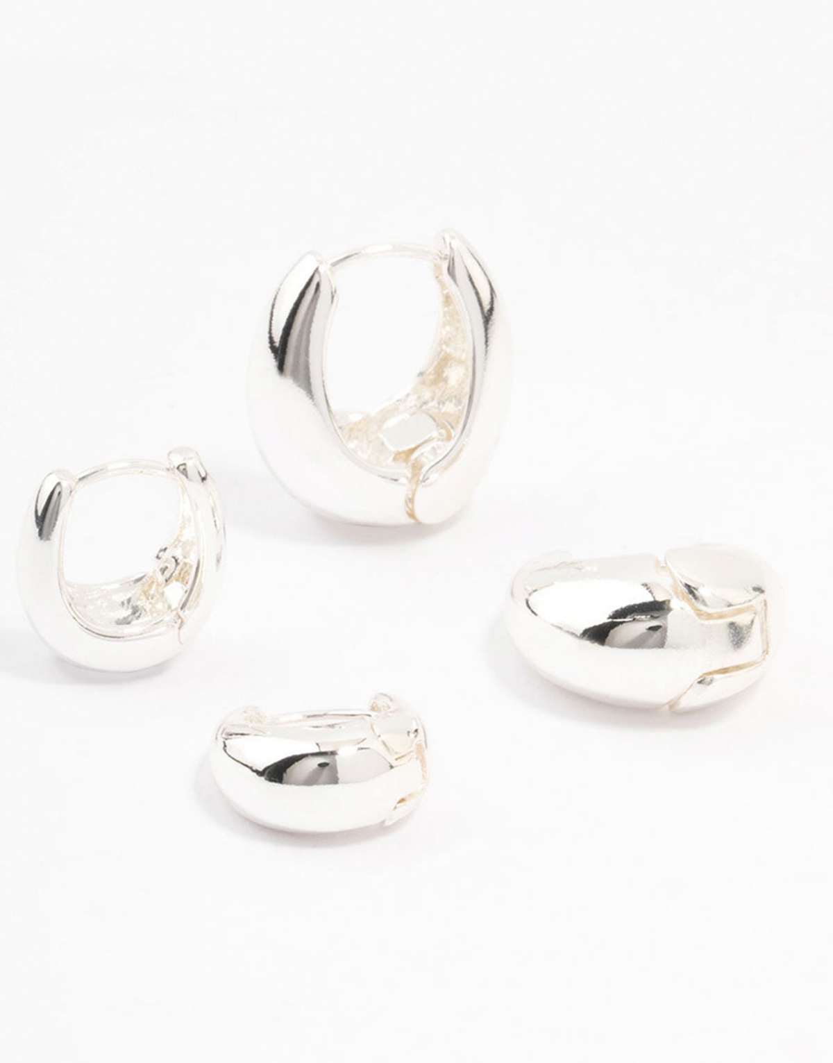 Lovisa Lovisa silver plated small & medium oval huggie earrings in silver