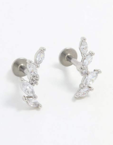 Lovisa - Marquise crawler stud oorbellen van chirurgisch staal met platte achterkant in zilverkleur - view 1