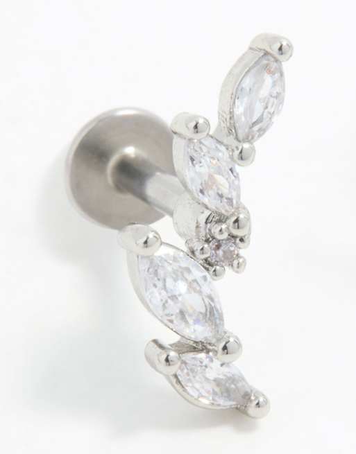 Lovisa - Marquise crawler stud oorbellen van chirurgisch staal met platte achterkant in zilverkleur, 2 van 5