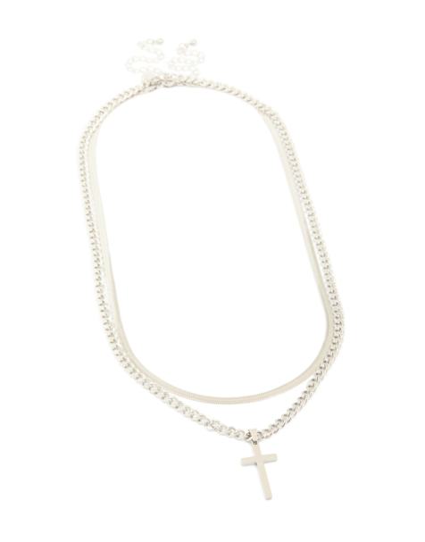 Lovisa – Mehrlagige Herren-Halskette aus wasserfestem Edelstahl in Silber mit Kreuz- und Schlangenanhänger - view 1