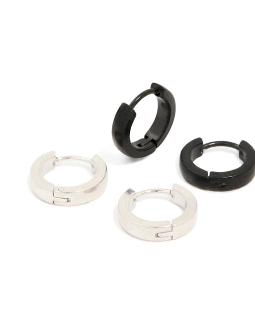 Lovisa Men's - Pack de 2 pendientes de aro pequeños de varios colores de acero inoxidable resistentes al agua