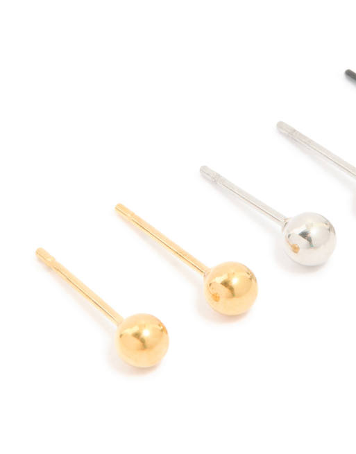 Lovisa Men's - Pack de 3 pares de pendientes de botón de varios colores con diseño de bolas de acero inoxidable resistente al agua, 2 de 3