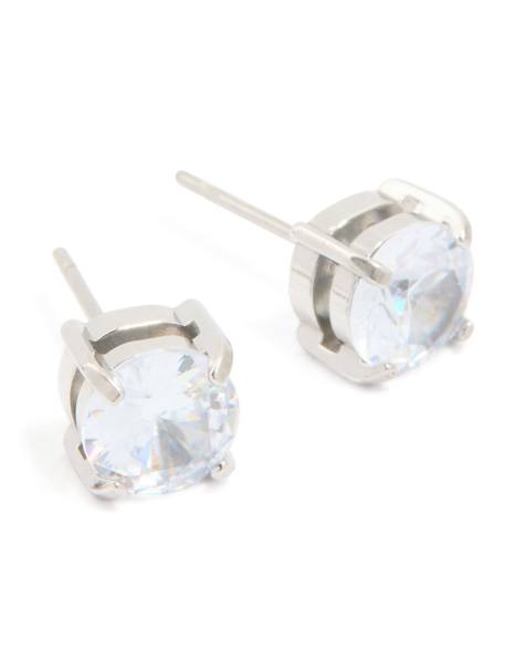 Lovisa Men's - Pendientes de botón plateados grandes redondos de acero inoxidable resistente al agua con circonitas - view 1