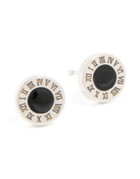 Lovisa Men's - Pendientes de botón plateados redondos con números romanos de acero inoxidable resistente al agua - view 1