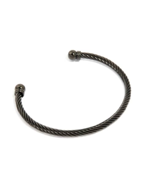 Lovisa Men's - Pulsera rígida negra con diseño retorcido de alambre de acero inoxidable resistente al agua - view 1