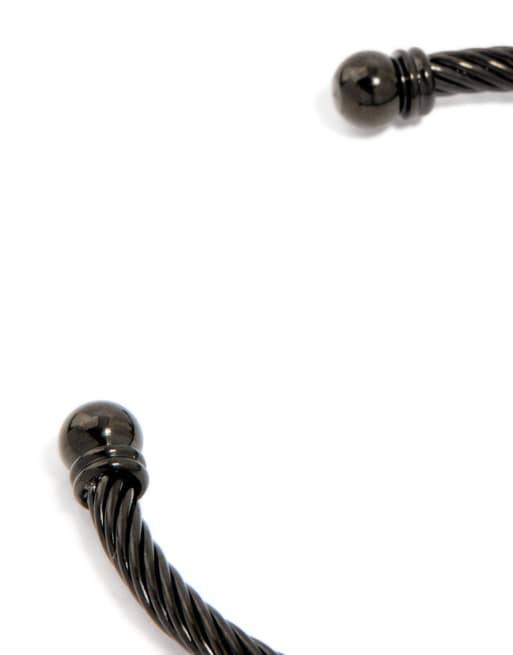 Lovisa Mens waterproof black stainless steel wire twisted wrist cuff in black, 3 of 3
