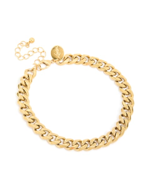 Lovisa Mens waterproof gold plated stainless steel small miami cuban link bracelet in gold - view 1