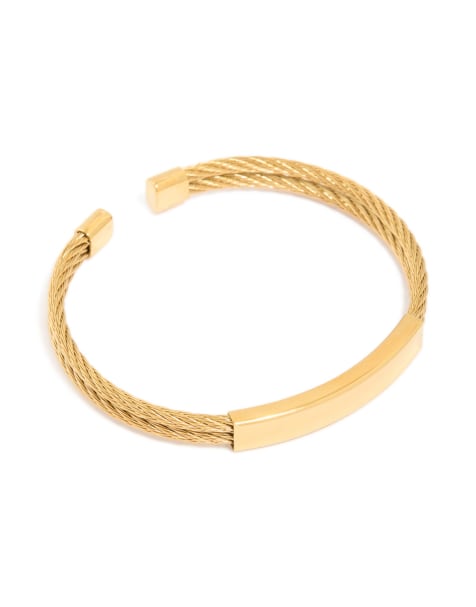 Lovisa Mens waterproof gold plated stainless steel twin wire twist wrist cuff in gold - view 1