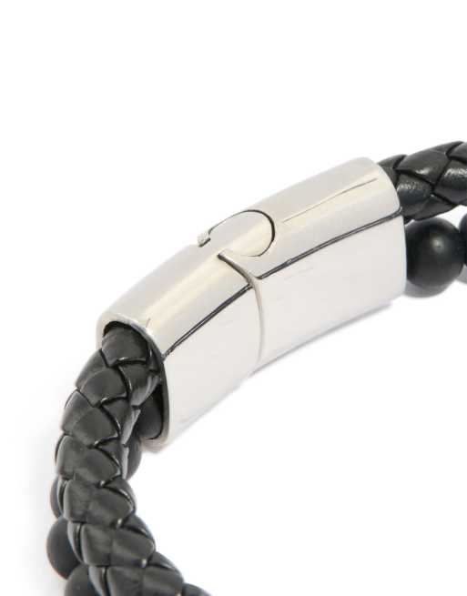Lovisa Mens waterproof stainless steel braided & beaded bracelet in black, 3 of 3