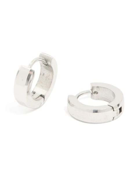 Lovisa Mens waterproof stainless steel brushed huggie earrings in silver - view 1