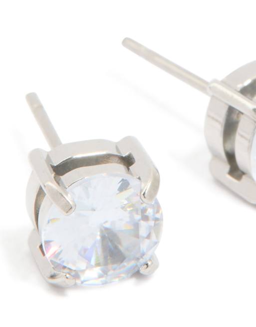 Lovisa Mens waterproof stainless steel large round cubic zirconia stud earrings in silver, 2 of 3