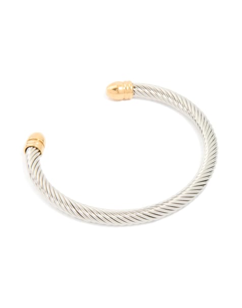 Lovisa Mens waterproof stainless steel large twisted wire cuff in silver - view 1