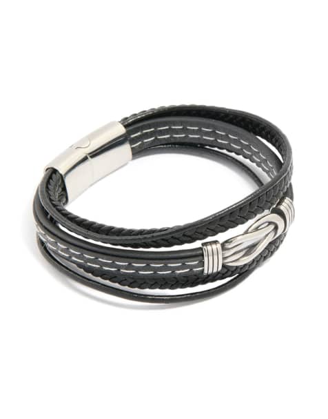 Lovisa Mens waterproof stainless steel mixed braid detail bracelet in black - view 1