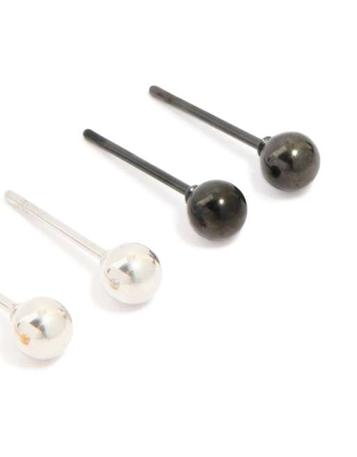 Lovisa Mens waterproof stainless steel mixed metal ball stud earrings 3 pack in multicolour, 3 of 3