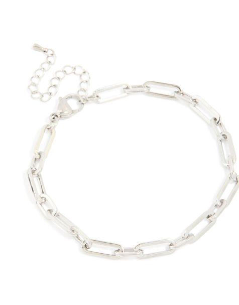 Lovisa Mens waterproof stainless steel paperclip chain bracelet in silver - view 1