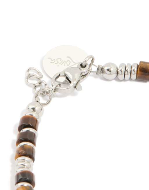 Lovisa Mens waterproof stainless steel semi precious tiger's eye beaded bracelet in multicolour, 3 of 3