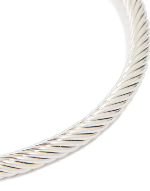 Lovisa Mens waterproof stainless steel small wire twist wrist cuff in silver, 3 of 3