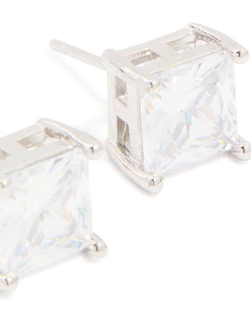 Lovisa Mens waterproof stainless steel square cubic zirconia stud earrings in silver, 2 of 2