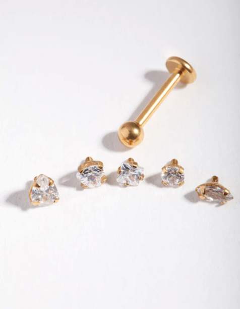 Lovisa Mixed cubic zirconia flat back 6-pack earrings in gold - view 1