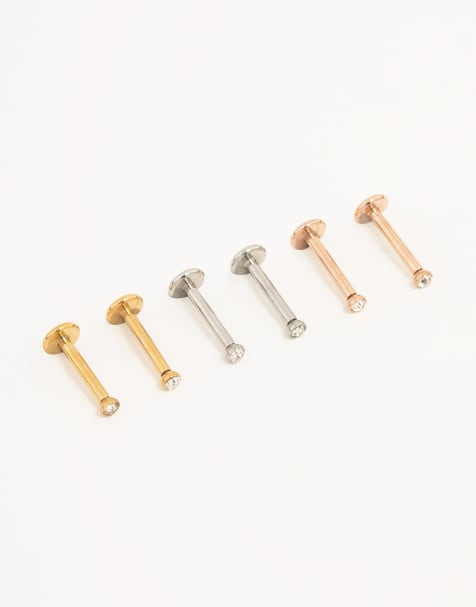 Lovisa Mixed metal surgical steel flat back earring 6-pack in multicolor - view 1