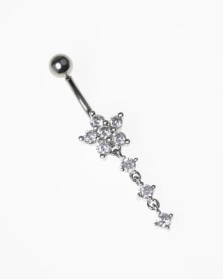 Lovisa - Nabelpiercing aus Chirurgenstahl in Silberoptik mit dreifachem Blütendetail mit Zirkonia