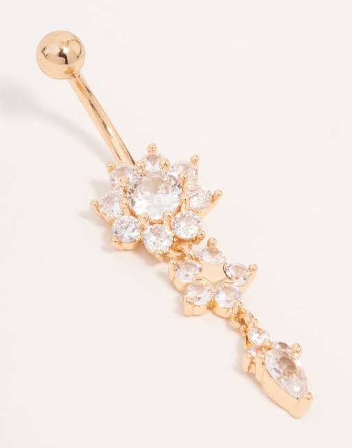 Lovisa - Navelpiercing van chirurgisch staal met drie bloemen met zirkonia steentjes in goud