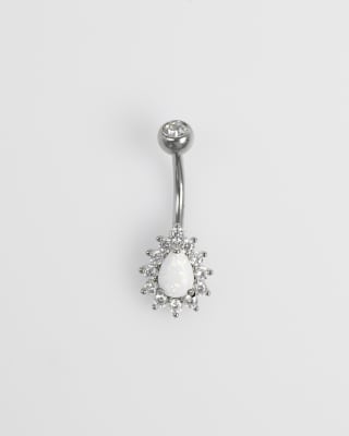 Lovisa - Navelpiercing van chirurgisch staal met druppelvormige hangertjes met zirkoniasteentjes in zilver 