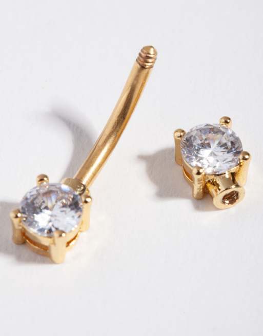 Lovisa - Navelpiercing van titanium met dubbele zirkoniasteentjes in goud, 3 van 3