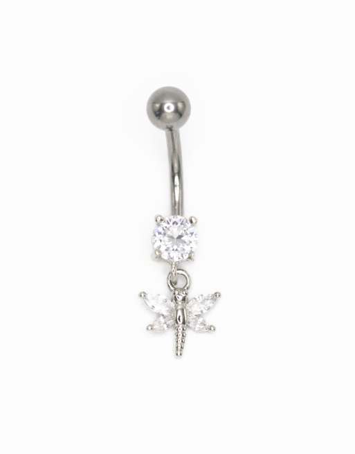 Lovisa - Navelpiercing van titanium met libelle en zirkonia steentjes in zilver