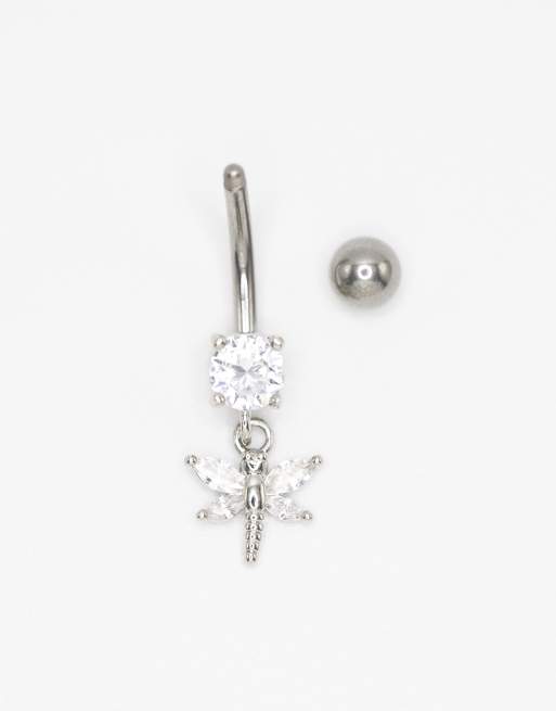 Lovisa - Navelpiercing van titanium met libelle en zirkonia steentjes in zilver, 3 van 3