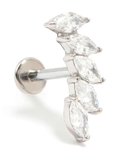 Lovisa - Orecchini a bottone con retro piatto in titanio con zirconia cubica a foglie sovrapposte colore argento - view 1