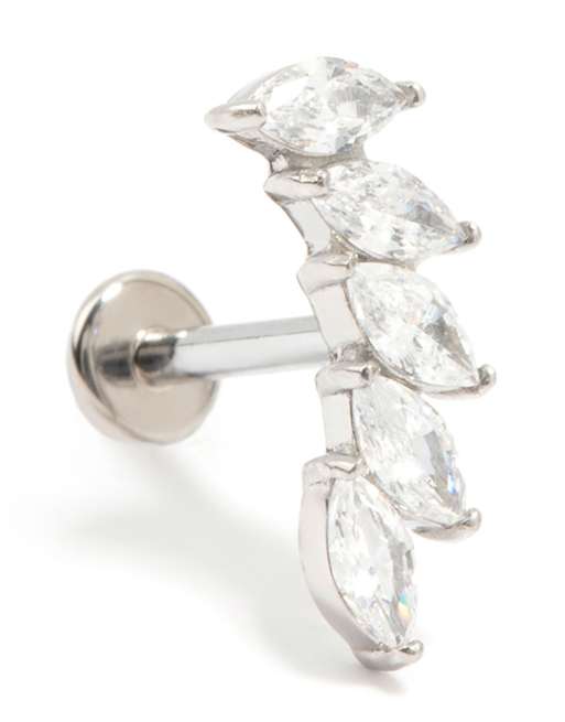 Lovisa - Orecchini a bottone con retro piatto in titanio con zirconia cubica a foglie sovrapposte colore argento, 1 di 3