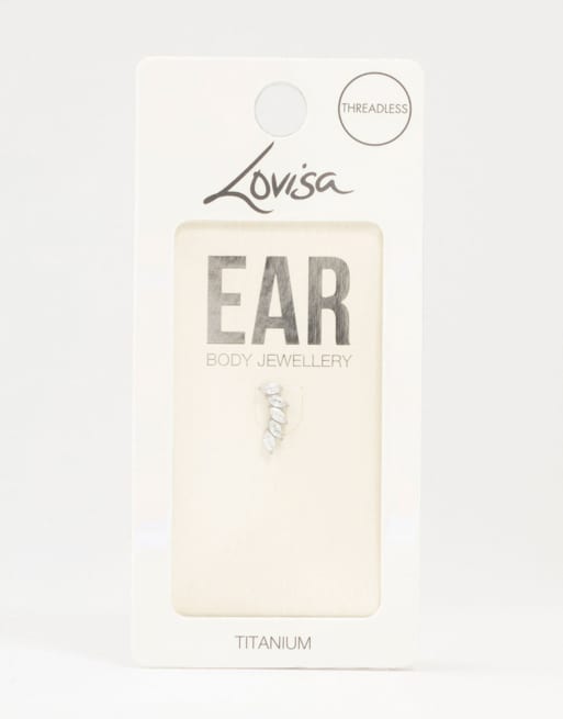 Lovisa - Orecchini a bottone con retro piatto in titanio con zirconia cubica a foglie sovrapposte colore argento, 3 di 3