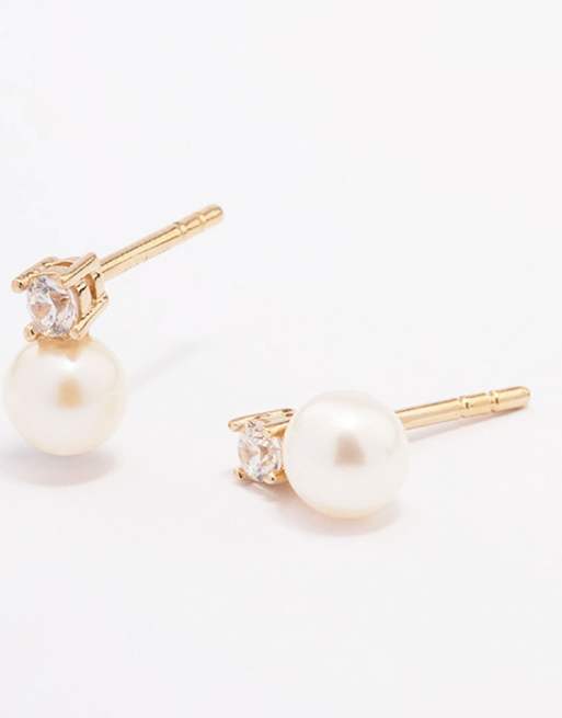 Orecchini a perno CZ in oro - placcati oro su argento sterling