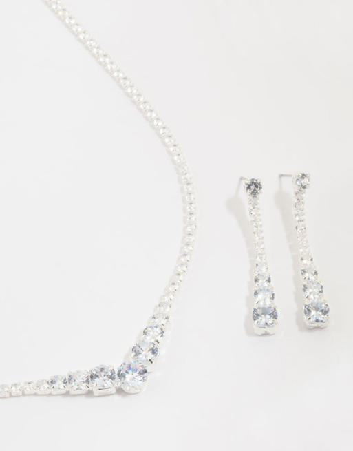 Lovisa - Orecchini a punta e collana color argento con zirconia cubica