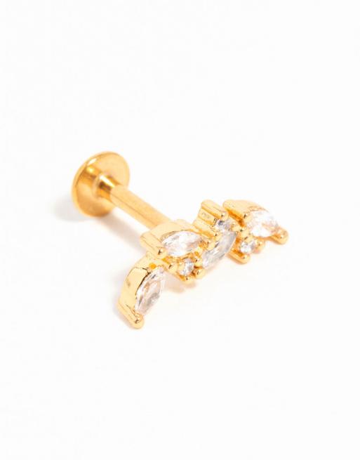 Lovisa - Orecchino a bottone crawler con retro piatto in titanio placcato oro e zirconia cubica, 4 di 4
