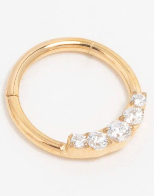 Lovisa - Orecchino a clip rotondo in titanio placcato oro con strass sul lato, 2 di 3