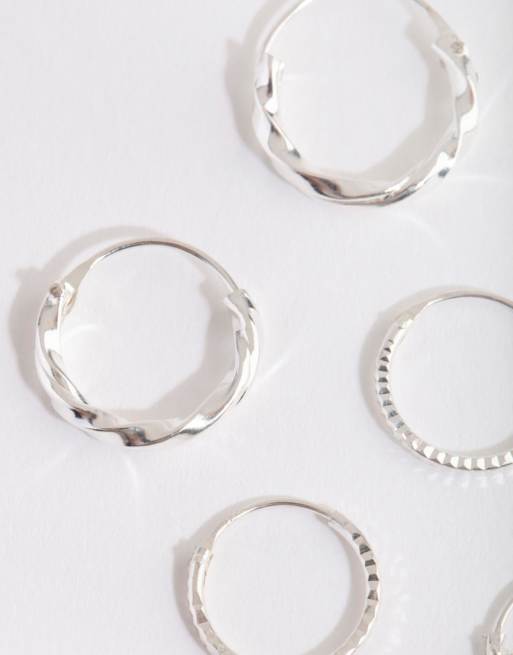 Lovisa - Pack de pendientes de aro plateados de varios tamaños con acabado texturizado, 2 de 4