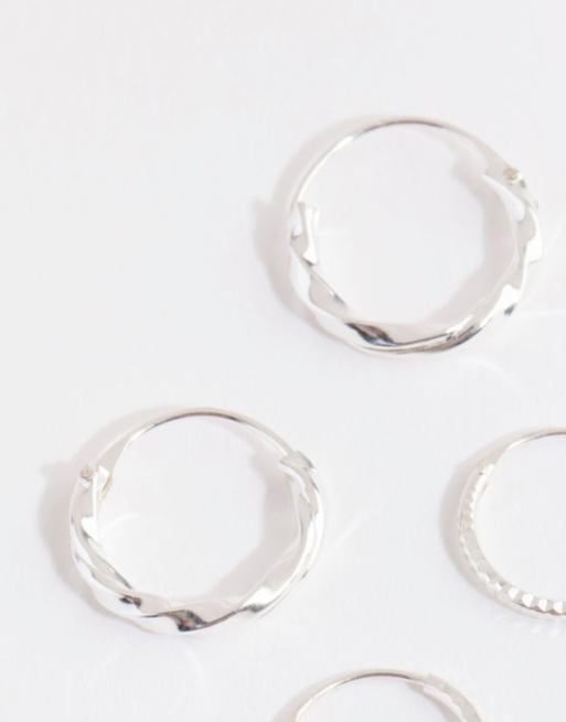 Lovisa - Pack de pendientes de aro plateados de varios tamaños con acabado texturizado, 4 de 4