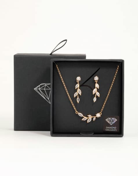 Lovisa - Parure collier et boucles d'oreilles avec branche d'olivier - Doré - view 1