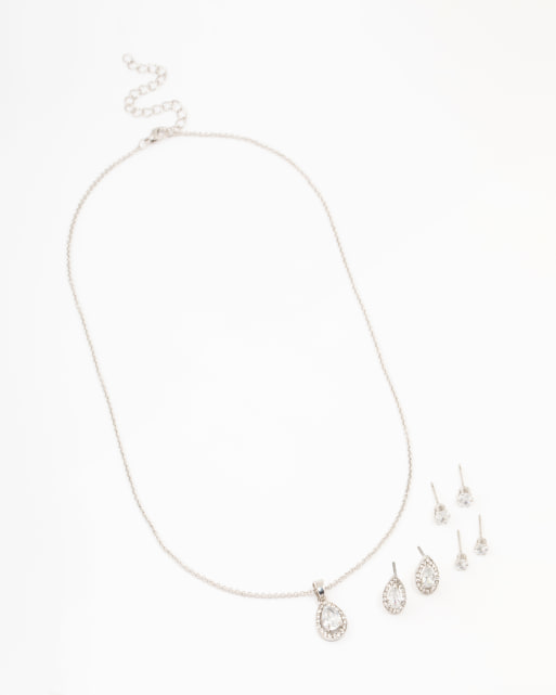 Lovisa - Parure collier et boucles d'oreilles avec diamants fantaisie en forme de poire - Argenté , 3 de 3