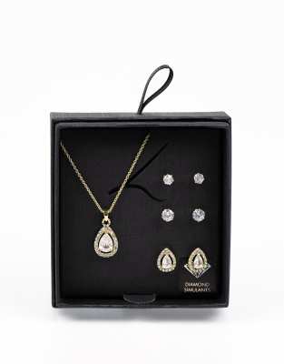 Lovisa - Parure collier et boucles d'oreilles avec perles en diamants fantaisie - Doré