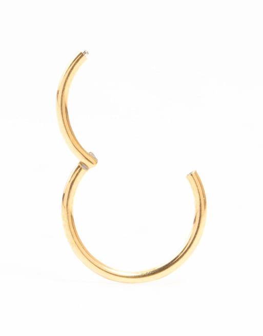 Lovisa - Pendiente de aro dorado fino de 8 mm con cierre de bisagra de titanio chapado en oro, 2 de 3