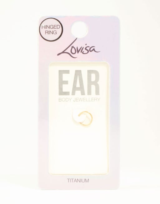 Lovisa - Pendiente de aro dorado fino de 8 mm con cierre de bisagra de titanio chapado en oro, 3 de 3